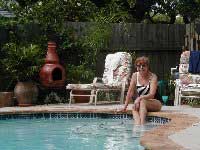 By the pool at the B&&B in Galveston, TX, 2000